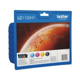 Brother LC1100HYVALBPDR blækpatron 4 stk Original Sort, Blå, Magenta, Gul Sort, Blå, Magenta, Gul, 4 stk, 900 Sider, 750 Sider, Multipakke