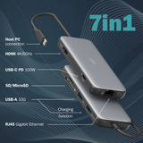 Digitus 7-ports USB-C dockingstation, Docking station grå/Sort