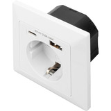 Digitus Sikkerhedsindbygningsstik, med 1x USB-A og 1x USB-C, Stikdåse Hvid