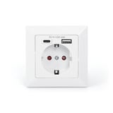 Digitus Sikkerhedsindbygningsstik, med 1x USB-A og 1x USB-C, Stikdåse Hvid