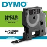 Dymo Ægte D1-etiketter | Hvid tekst på sort tape | 19 mm x 7 m | Selvklæbende etiketter til LabelManager-mærkemaskiner | Fremstillet i Europa Hvid på sort, Polyester, Belgien, -18 - 90 °C, DYMO, LabelManager, LabelWriter 450 DUO
