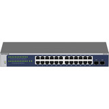 Netgear GS724T Administreret L2+/L3 Gigabit Ethernet (10/100/1000) 1U Blå, Grå, Switch Blå, Administreret, L2+/L3, Gigabit Ethernet (10/100/1000), Fuld duplex, Stativ-montering, 1U