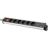 Digitus Kontor stikdåse 6-vejs, 3x USB, Strømskinne Sølv/Sort