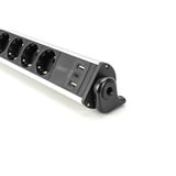 Digitus Kontor stikdåse 6-vejs, 3x USB, Strømskinne Sølv/Sort