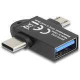 DeLOCK USB 3.2 Gen 1 adapter 2 i 1, USB-A stik > USB-C + Micro-USB B, OTG Sort