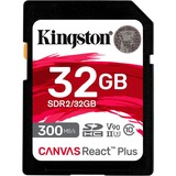 Kingston Canvas React Plus 32 GB SD UHS-II Klasse 10, Hukommelseskort Sort, 32 GB, SD, Klasse 10, UHS-II, 300 MB/s, 260 MB/s