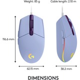 Logitech G203 LIGHTSYNC mus USB Type-A 8000 dpi, Gaming mus Lilla, USB Type-A, 8000 dpi, 1 ms, Violet