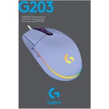 Logitech G203 LIGHTSYNC mus USB Type-A 8000 dpi, Gaming mus Lilla, USB Type-A, 8000 dpi, 1 ms, Violet