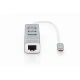 Digitus 3-port USB Type-C hub, Docking station Sølv/Hvid