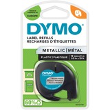 Dymo LetraTag Metalliske Etiketter | Ægte | Sort tekst på metallisk sølv | 12 mm x 4 m | Selvklæbende alsidige etiketter til LetraTag mærkemaskiner, Tape Sort på metallic, Polyester, Belgien, DYMO, LetraTag 100T, LetraTag 100H, 1,2 cm