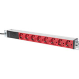 Digitus 19" stikdåse med aluminiumprofil, 8-vejs, 1U, Strømskinne Rød/aluminium
