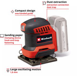 EINHELL Power X-Change Akku-håndsving slibemaskine TE-OS 18/113 Li-Solo, 18 Volt, Rystepudser Rød/Sort