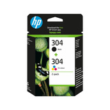 HP Originale 304-blækpatroner i dobbeltpakke, sort/trefarvet sort/trefarvet, Standard udbytte, Sort, Blå, Magenta, Gul, Pigmentbaseret blæk, Farvebaseret blæk, 4 ml, 2 ml