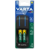 Varta Pocket Charger 2100 mAh Husholdningsbatteri Vekselstrøm, Oplader Sort, Nikkel-Metalhydrid (NiMH), AA, AAA, 4 stk, Batterier inkluderet