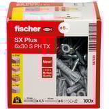 fischer Rawlplug SX Plus 6x30 PH TX, Dyvel Lys grå