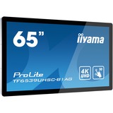iiyama TF6539UHSC-B1AG interaktiv whiteboard 165,1 cm (65") 3840 x 2160 pixel Berøringsskærm Sort USB, Offentlig visning Sort, 165,1 cm (65"), 1430,9 x 806 mm, 500 cd/m², 16,78 millioner farver, 3840 x 2160 pixel, 4K Ultra HD