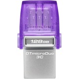 Kingston DataTraveler microDuo 3C USB-nøgle 128 GB USB Type-A / USB Type-C 3.2 Gen 1 (3.1 Gen 1) Rustfrit stål, Lilla, USB-stik Violet/gennemsigtig, 128 GB, USB Type-A / USB Type-C, 3.2 Gen 1 (3.1 Gen 1), 200 MB/s, Andet, Rustfrit stål, Lilla