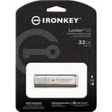 Kingston IronKey 32 GB IKLP50 AES USB med 256 bit kryptering, USB-stik aluminium, 32 GB, USB Type-A, 3.2 Gen 1 (3.1 Gen 1), 145 MB/s, Hætte, Sølv