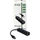 Inter-Tech ARGUS IT-310 USB 3.2 Gen 1 (3.1 Gen 1) Type-A 1000 Mbit/s Sort, Netværkskort USB 3.2 Gen 1 (3.1 Gen 1) Type-A, RJ-45, USB 3.2 Gen 1 (3.1 Gen 1) Type-A, 1000 Mbit/s, Sort, Aluminium, Gigabit Ethernet