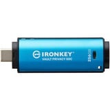Kingston IronKey 256GB USB-C Vault Privacy 50C AES-256 Encrypted, FIPS 197, USB-stik Lyseblå/Sort, FIPS 197, 256 GB, USB Type-C, 3.2 Gen 1 (3.1 Gen 1), 230 MB/s, Hætte, Sort, Blå