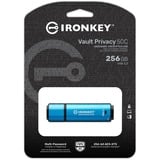 Kingston IronKey 256GB USB-C Vault Privacy 50C AES-256 Encrypted, FIPS 197, USB-stik Lyseblå/Sort, FIPS 197, 256 GB, USB Type-C, 3.2 Gen 1 (3.1 Gen 1), 230 MB/s, Hætte, Sort, Blå