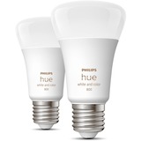 Philips Hue A60 - E27 pærer - 800lm - 2-pak, LED-lampe Philips Hue White and Color ambiance A60 - E27 pærer - 800lm - 2-pak, Smart pære, Hvid, Bluetooth/Zigbee, LED, E27, 2000 K