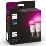 Philips Hue A60 - E27 pærer - 800lm - 2-pak, LED-lampe Philips Hue White and Color ambiance A60 - E27 pærer - 800lm - 2-pak, Smart pære, Hvid, Bluetooth/Zigbee, LED, E27, 2000 K