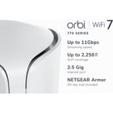 Netgear Orbi 770 Tri-band (2,4 GHz/5 GHz/6 GHz) Wi-Fi 7 (802.11be) Hvid 7 Intern, Maskepunkt adgang Hvid, Hvid, Intern, Mesh-system, 540 m², Tri-band (2,4 GHz/5 GHz/6 GHz), Wi-Fi 7 (802.11be)