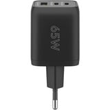 goobay USB-C Hurtigoplader Nano, PD, GaN, 65 Watt, USB-C Tekstil Kabel Sort