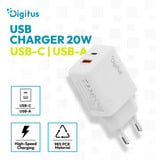 Digitus USB Oplader 20W, 1x USB-C, 1x USB-A Hvid