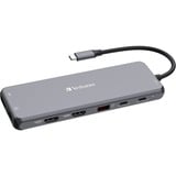Verbatim CMH-13 USB Type-C 10000 Mbit/s Sølv, Docking station grå, USB Type-C, 3.5mm, DisplayPort, HDMI, RJ-45, USB 2.0, USB 3.2 Gen 1 (3.1 Gen 1) Type-A, USB 3.2 Gen 2 (3.1 Gen..., 10000 Mbit/s, 30 Hz, Sølv, Acrylonitrilbutadienstyren, Aluminium