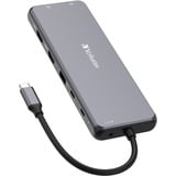 Verbatim CMH-13 USB Type-C 10000 Mbit/s Sølv, Docking station grå, USB Type-C, 3.5mm, DisplayPort, HDMI, RJ-45, USB 2.0, USB 3.2 Gen 1 (3.1 Gen 1) Type-A, USB 3.2 Gen 2 (3.1 Gen..., 10000 Mbit/s, 30 Hz, Sølv, Acrylonitrilbutadienstyren, Aluminium
