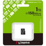 Kingston 1 TB micSDXC Canvas Select Plus Gen3 150R A1, enkelt pakke uden ADP, Hukommelseskort Sort, enkelt pakke uden ADP, 1 TB, MicroSDXC, Klasse 10, UHS-I, 150 MB/s, Class 3 (U3)