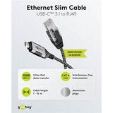 goobay Ethernet-adapterkabel USB-C 3.2 Gen2 > RJ-45, Slim Sort/grå