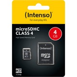 Intenso 3403450 hukommelseskort 4 GB MicroSDHC Klasse 4 4 GB, MicroSDHC, Klasse 4, 20 MB/s, 5 MB/s, Stødresistent, Temperaturbestandigt, Røntgenbestandig