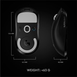 Logitech Pro X Superlight mus Højre hånd RF trådløst 25600 dpi, Gaming mus Sort, Højre hånd, RF trådløst, 25600 dpi, 1 ms, Sort