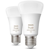 Philips Hue A60 - E27 pærer - 1100lm - 2-pak, LED-lampe Philips Hue White and Color ambiance A60 - E27 pærer - 1100lm - 2-pak, Smart pære, Hvid, Bluetooth/Zigbee, LED, E27, 2000 K