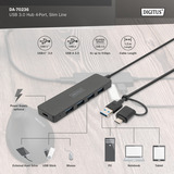 Digitus USB 3.0 Hub 4-ports slank linje, USB hub Sort