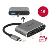 DeLOCK 64074 interface hub USB 3.2 Gen 1 (3.1 Gen 1) Type-C Grå, Adapter grå, USB 3.2 Gen 1 (3.1 Gen 1) Type-C, HDMI, USB 3.2 Gen 1 (3.1 Gen 1) Type-A, USB 3.2 Gen 1 (3.1 Gen 1) Type-C, VGA, 3840 x 2160 pixel, Grå, Metal, 87 W