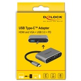 DeLOCK 64074 interface hub USB 3.2 Gen 1 (3.1 Gen 1) Type-C Grå, Adapter grå, USB 3.2 Gen 1 (3.1 Gen 1) Type-C, HDMI, USB 3.2 Gen 1 (3.1 Gen 1) Type-A, USB 3.2 Gen 1 (3.1 Gen 1) Type-C, VGA, 3840 x 2160 pixel, Grå, Metal, 87 W