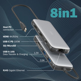 Digitus 8-port USB-C dockingstation, Docking station grå/Sort