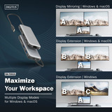 Digitus 8-port USB-C dockingstation, Docking station grå/Sort