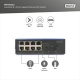 Digitus Industriel 8+2-port Gigabit Ethernet PoE, Switch 