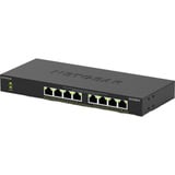 Netgear GS308LP, Switch Sort, Ikke administreret, Gigabit Ethernet (10/100/1000), Strøm over Ethernet (PoE), Stativ-montering, Desktop, Kan monteres på væggen