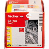 fischer Expansionspløk SX Plus 8x40, Dyvel Lys grå