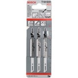 Bosch T 101 BR Stiksavklinger High Carbon Steel (HCS) 3 stk Stiksavklinger, Spånplade, Fiberbræt, Panel, Blødt træ, High Carbon Steel (HCS), Sort, Rustfrit stål, 2,5 mm, 3 cm