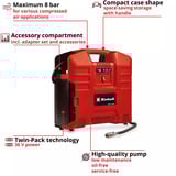 EINHELL Batteri-kuffertkompressor TE-AC 36/8 Li OF Set - Solo, 36 Volt (2x18V) Rød