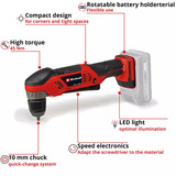EINHELL Power X-Change batteridrevet vinkelskruemaskine TE-AD 18 Li - Solo, 18 Volt, Bore-/ skruemaskine Rød/Sort