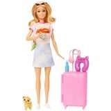 Mattel Dreamhouse Adventures Barbie-dukke og tilbehør, "Malibu" rejsesæt med hundehvalp og over 10 dele inklusive funktionel kuffert "Malibu" rejsesæt med hundehvalp og over 10 dele inklusive funktionel kuffert, Mode dukke, Hunstik, 3 År, Pige, 294 mm, 300 g