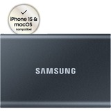 SAMSUNG Portable SSD T7 1000 GB Grå, Solid state-drev grå, 1000 GB, USB Type-C, 3.2 Gen 2 (3.1 Gen 2), 1050 MB/s, Beskyttelse af adgangskode, Grå